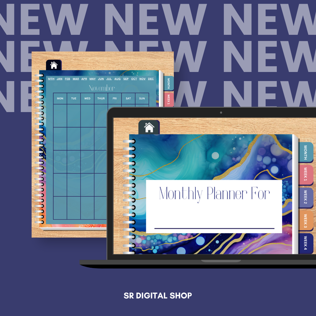Undated Digital Planner - Monthly, Weekly, Daily and Notes Pages