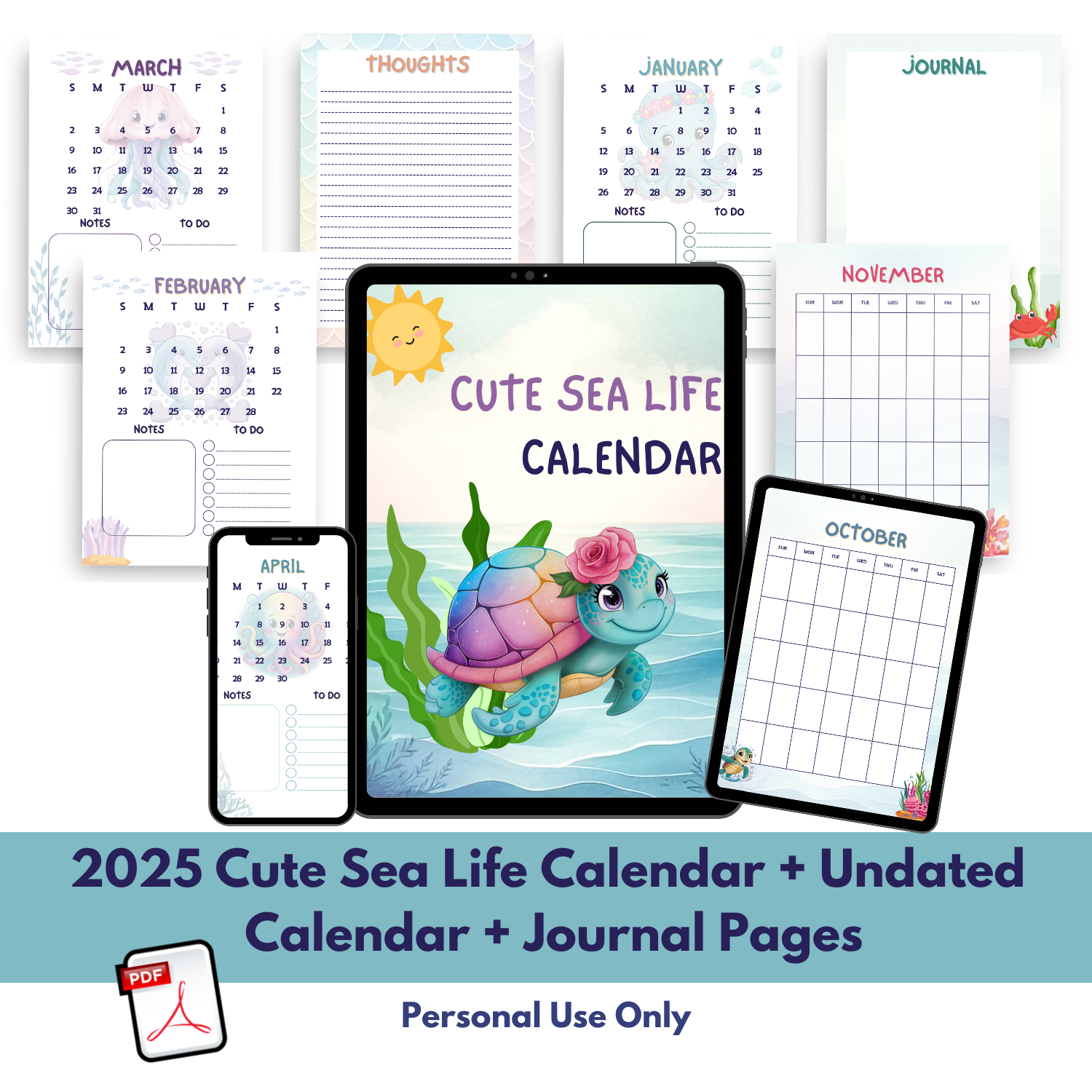 2025 Calendar + Undated Monthly Calendar + Journal Pages