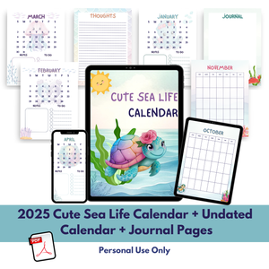 2025 Calendar + Undated Monthly Calendar + Journal Pages