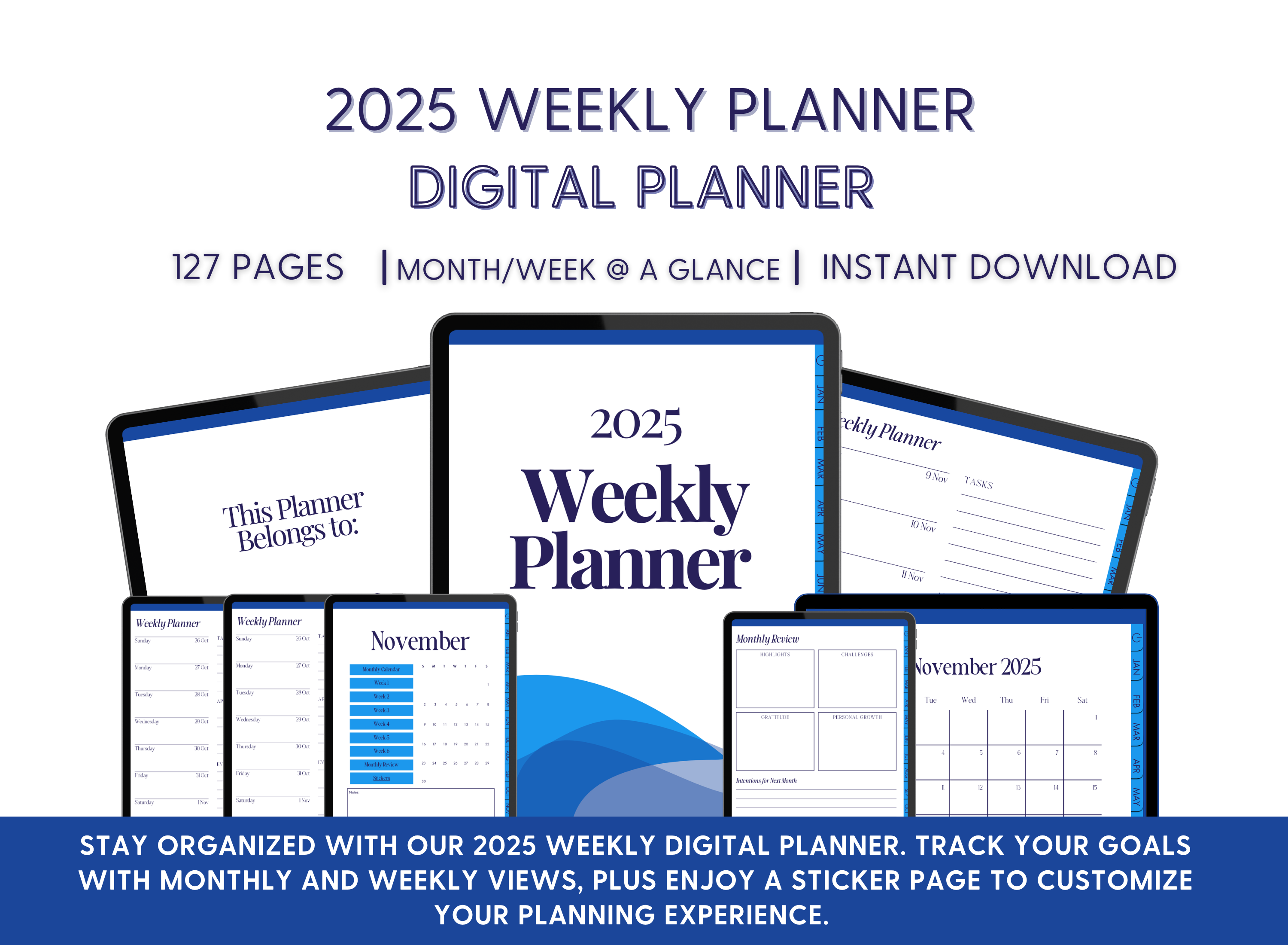 2025 Weekly Digital Planner - Blue & Navy