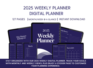 2025 Weekly Digital Planner - Navy & White