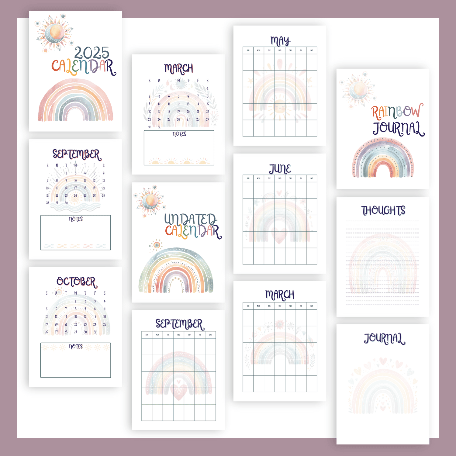 2025 Calendar + Undated Monthly Calendar + Journal Pages