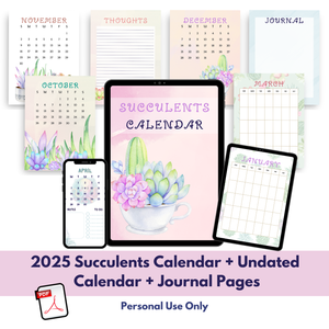 2025 Calendar + Undated Monthly Calendar + Journal Pages