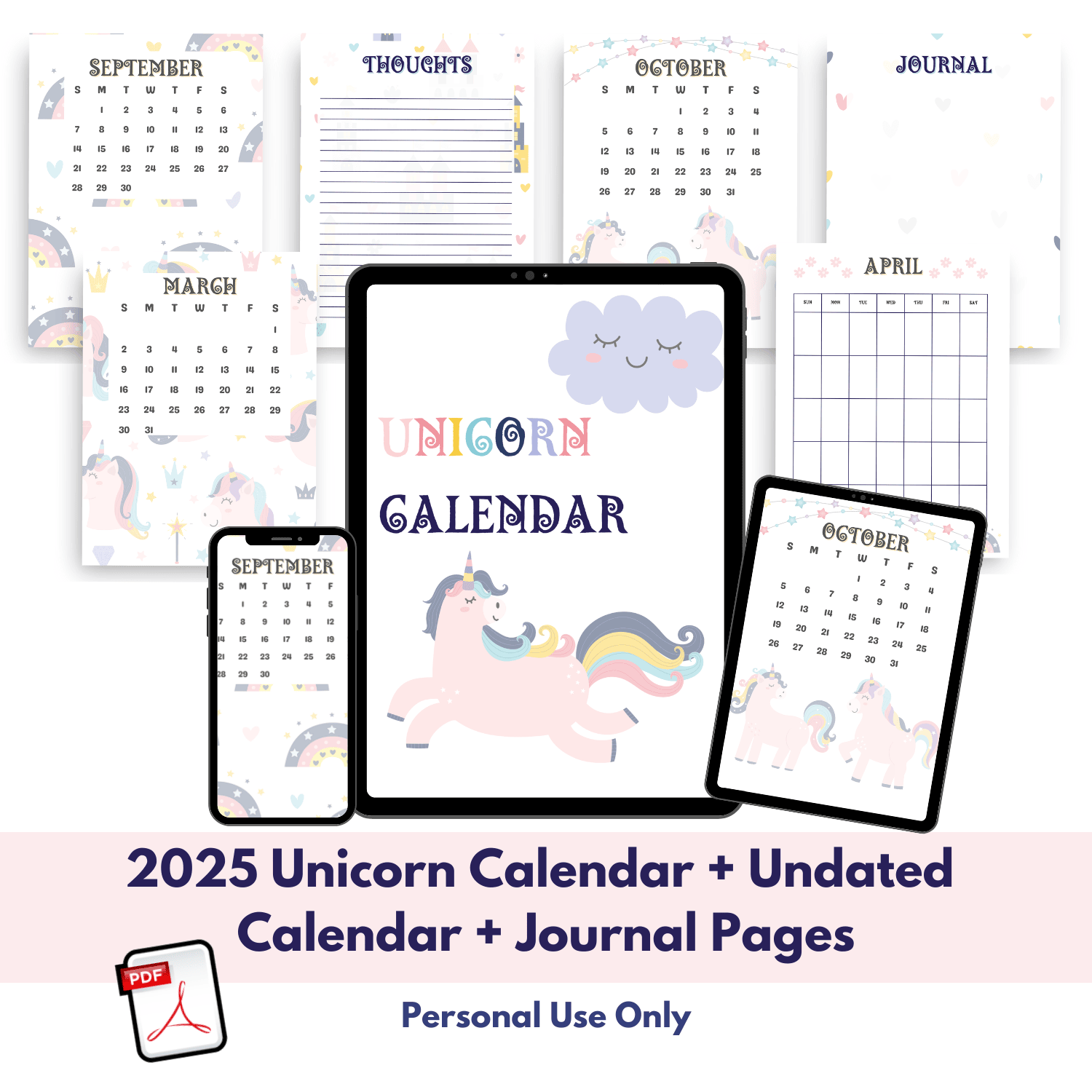 2025 Calendar + Undated Monthly Calendar + Journal Pages