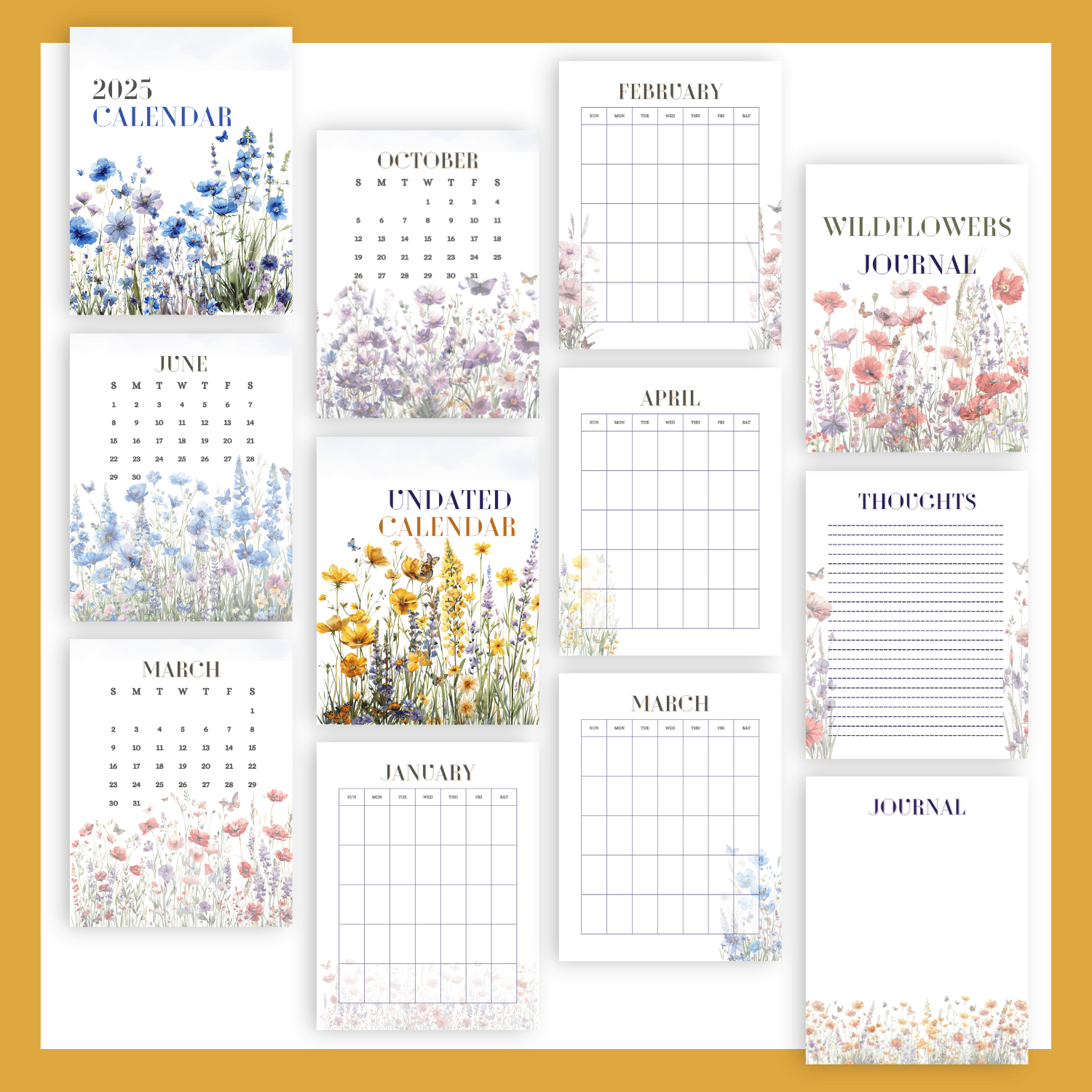 2025 Calendar + Undated Monthly Calendar + Journal Pages