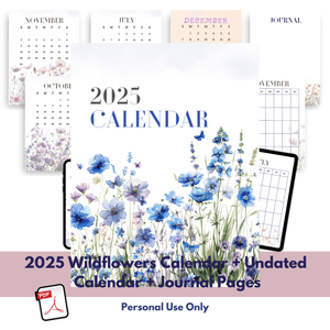 2025 Calendar + Undated Monthly Calendar + Journal Pages