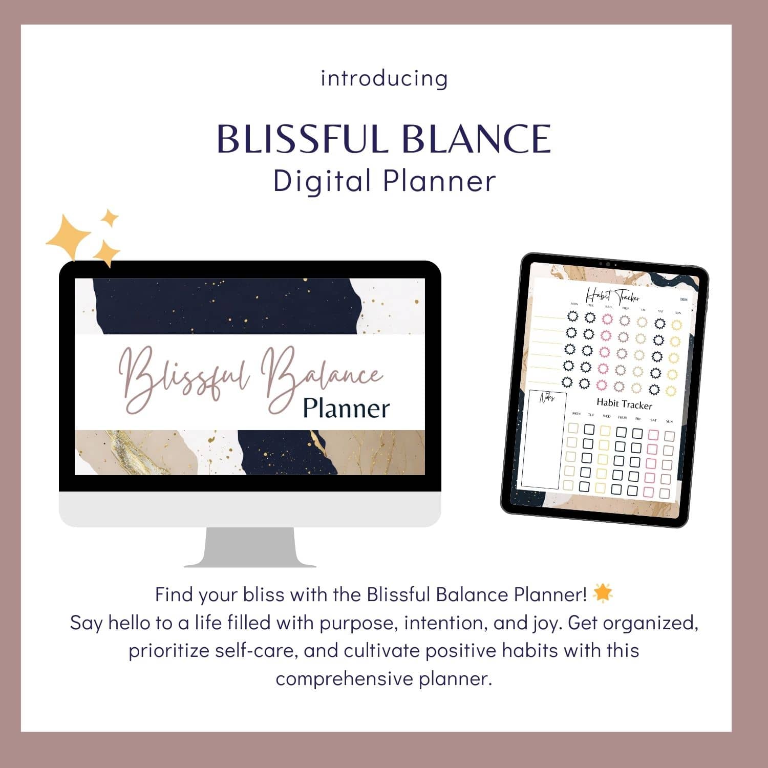 Blissful Balance Digital Planner - Abstract Modern Marble