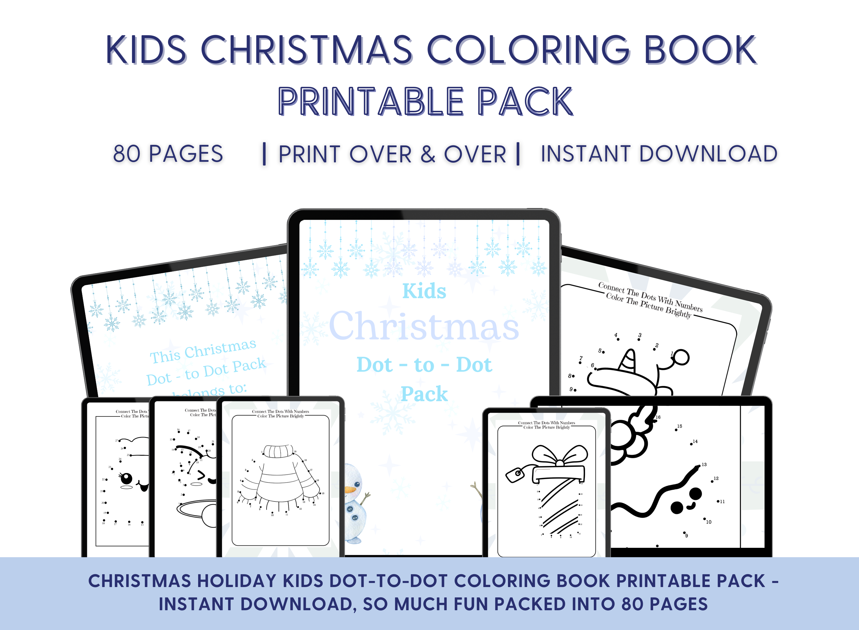 Kids Christmas Dot-to-dot Coloring Book Printable Pack