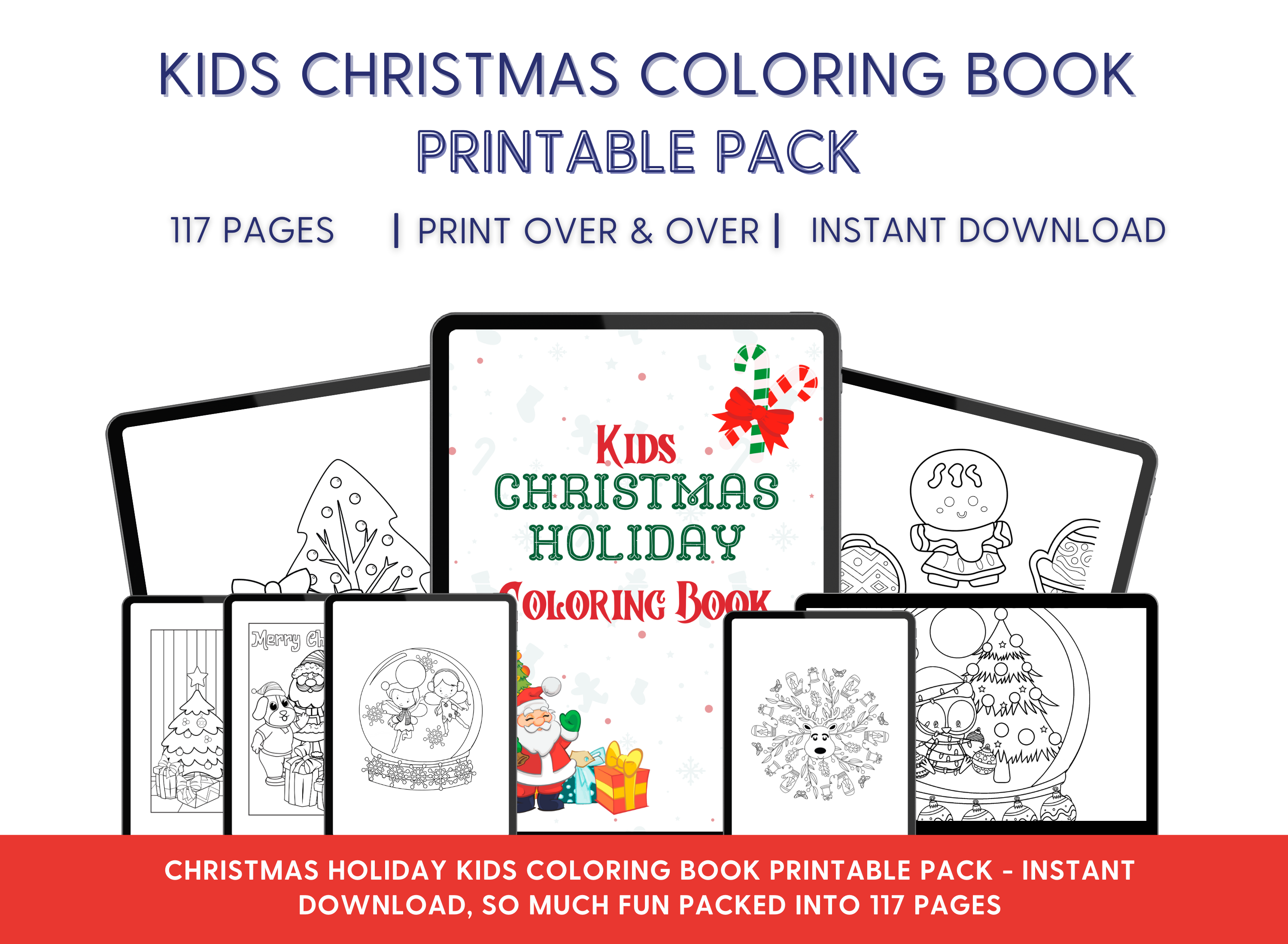 Kids Christmas Holiday Coloring Book Printable Pack