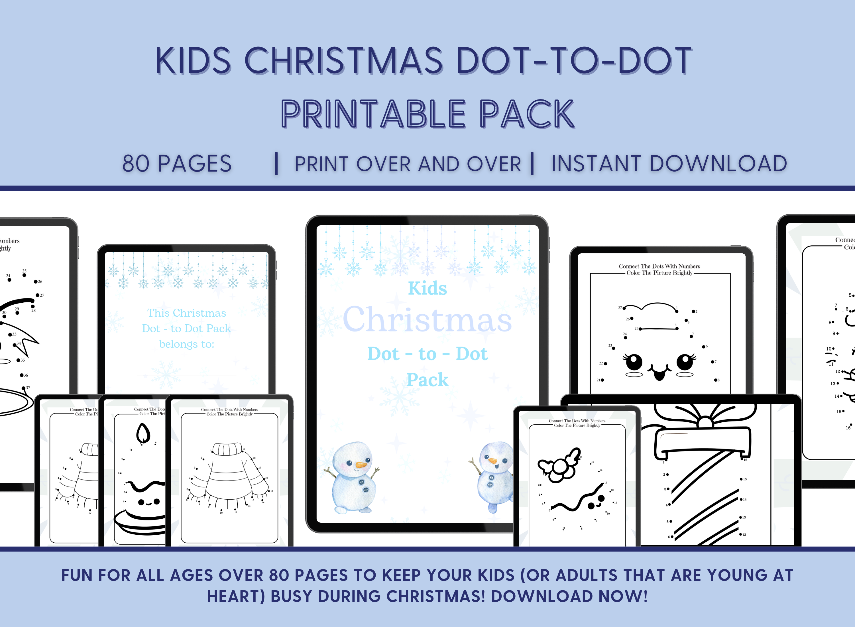 Kids Christmas Dot-to-dot Coloring Book Printable Pack