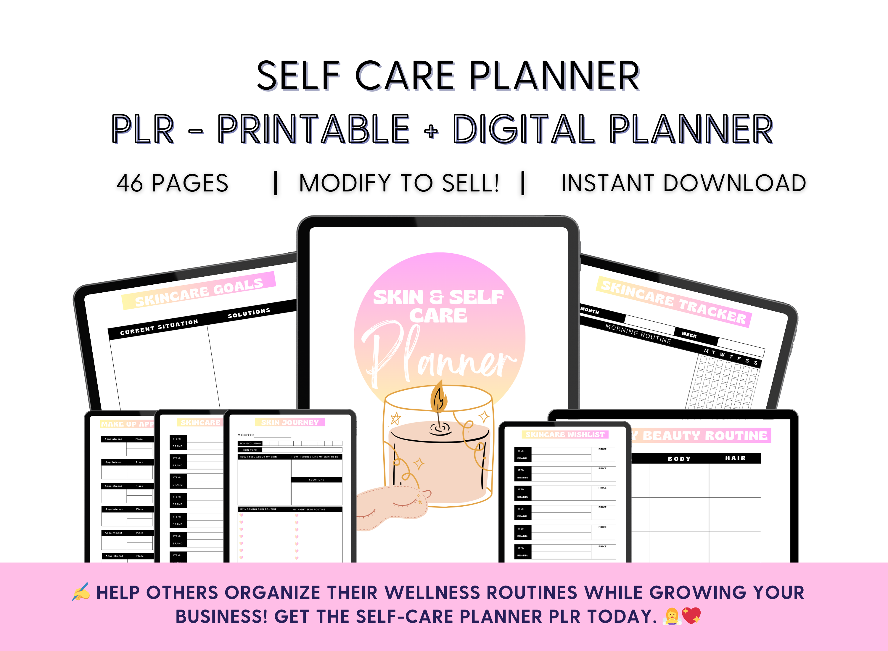 Self Care Printable Planner + Digital Planner - PLR