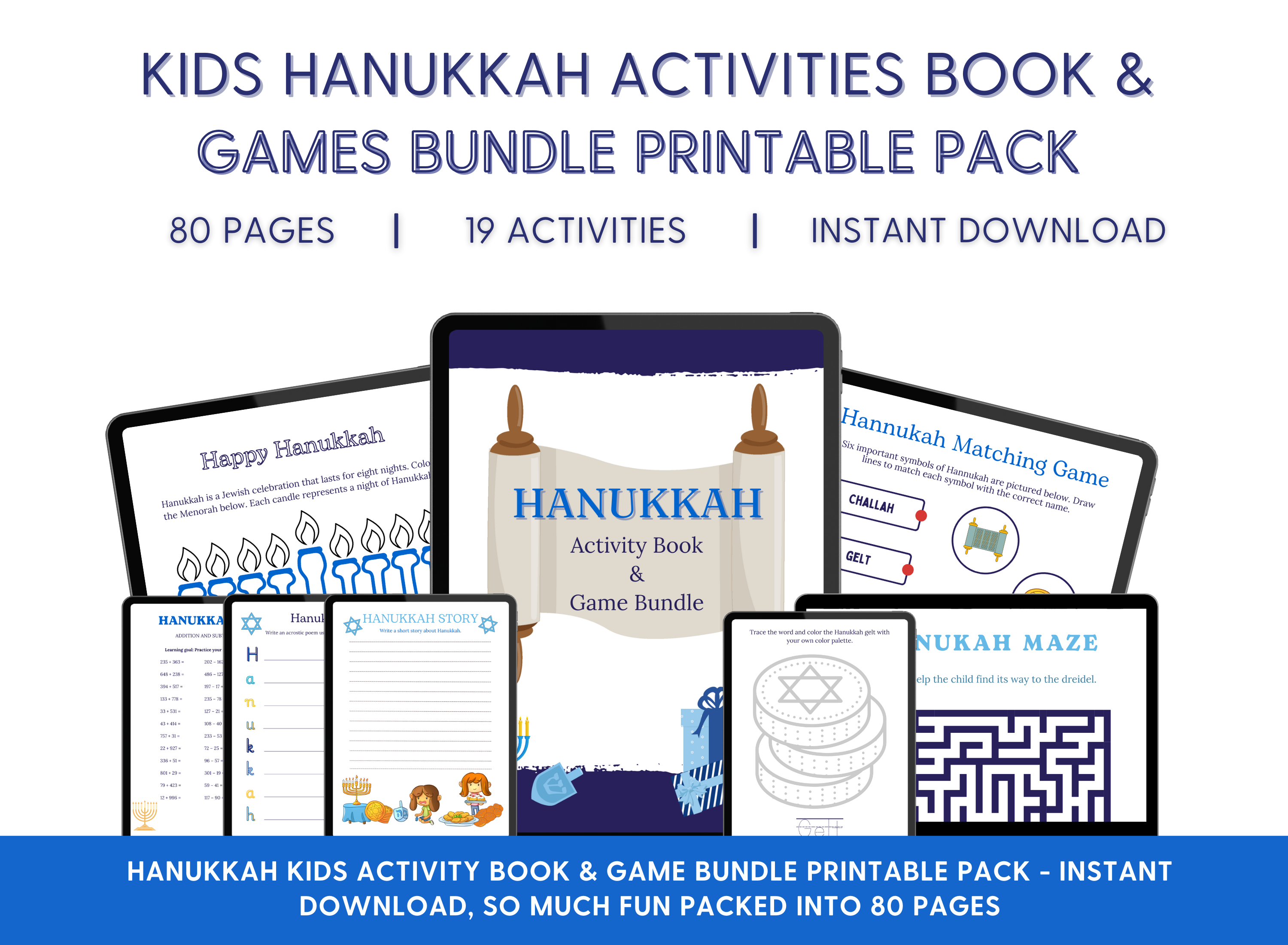 Kids Hanukkah Activity Book & Game Bundle Printable Pack