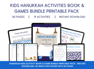 Kids Hanukkah Activity Book & Game Bundle Printable Pack