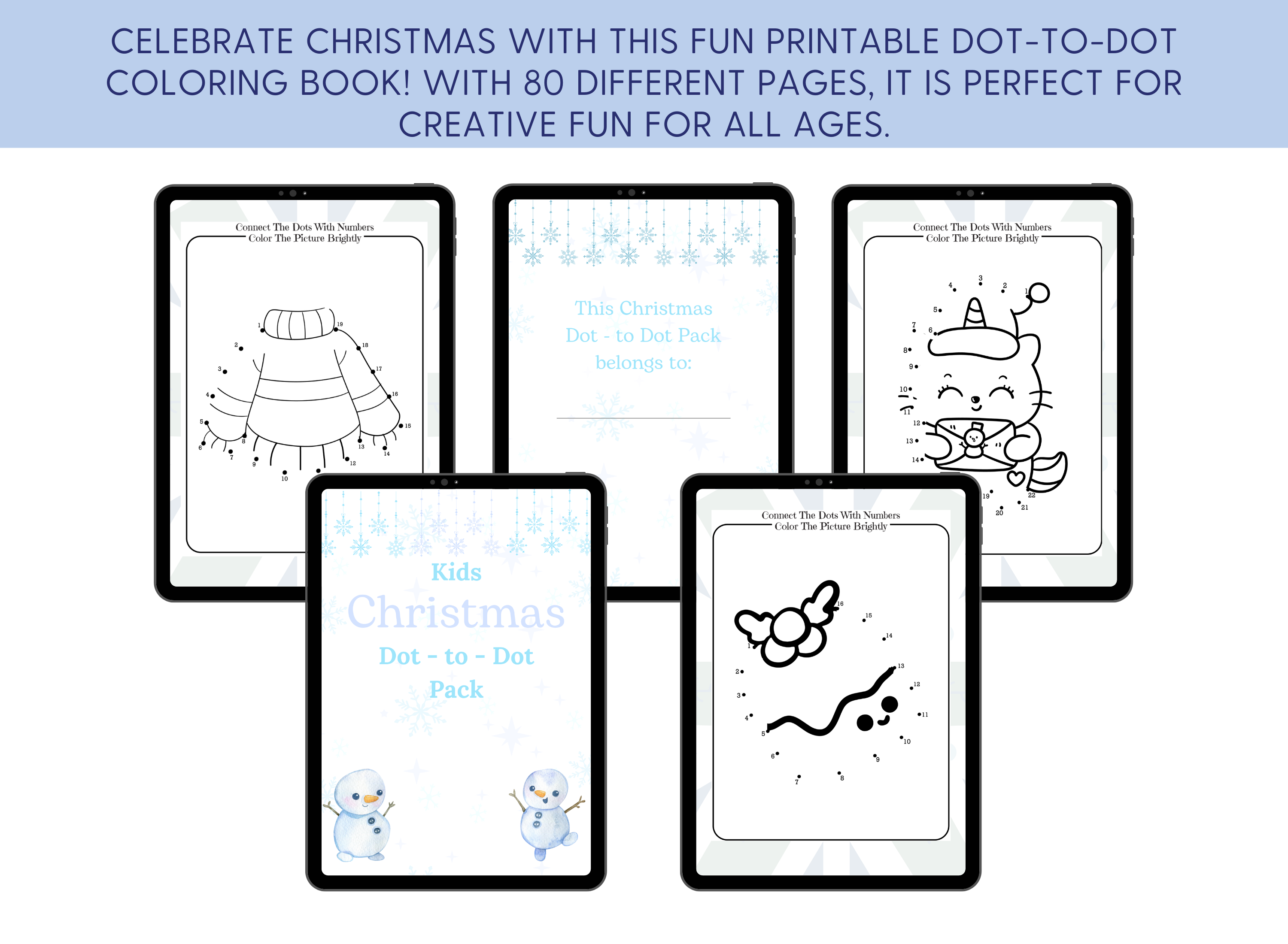 Kids Christmas Dot-to-dot Coloring Book Printable Pack