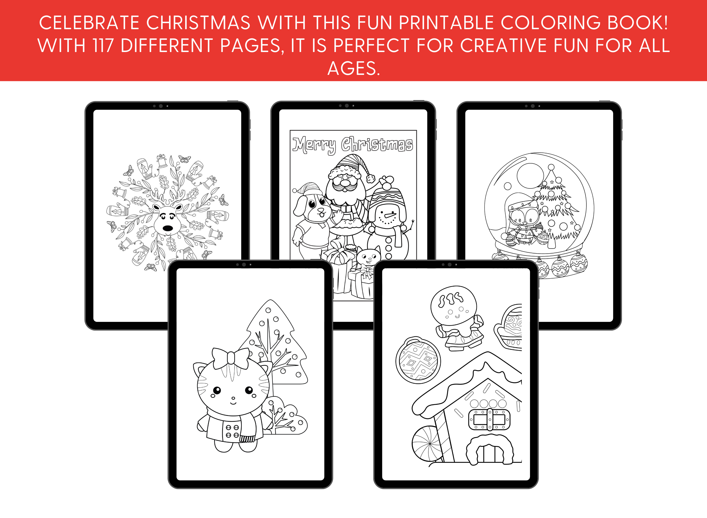 Kids Christmas Holiday Coloring Book Printable Pack