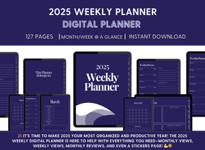 2025 Weekly Digital Planner - Navy & White