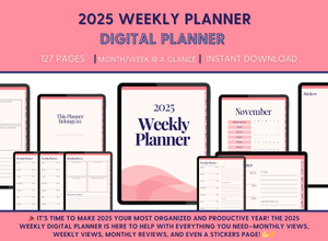 2025 Weekly Digital Planner - Pink & Cream