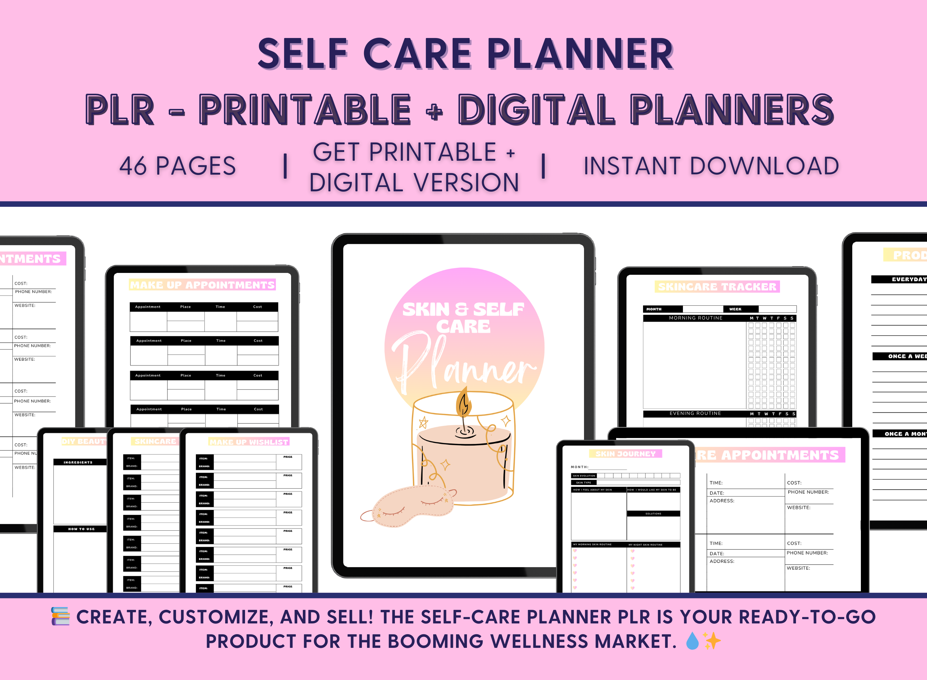 Self Care Printable Planner + Digital Planner - PLR