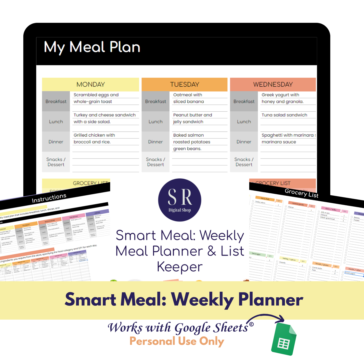 Smart Meal: Weekly Meal Planning and Grocery List Spreadsheet