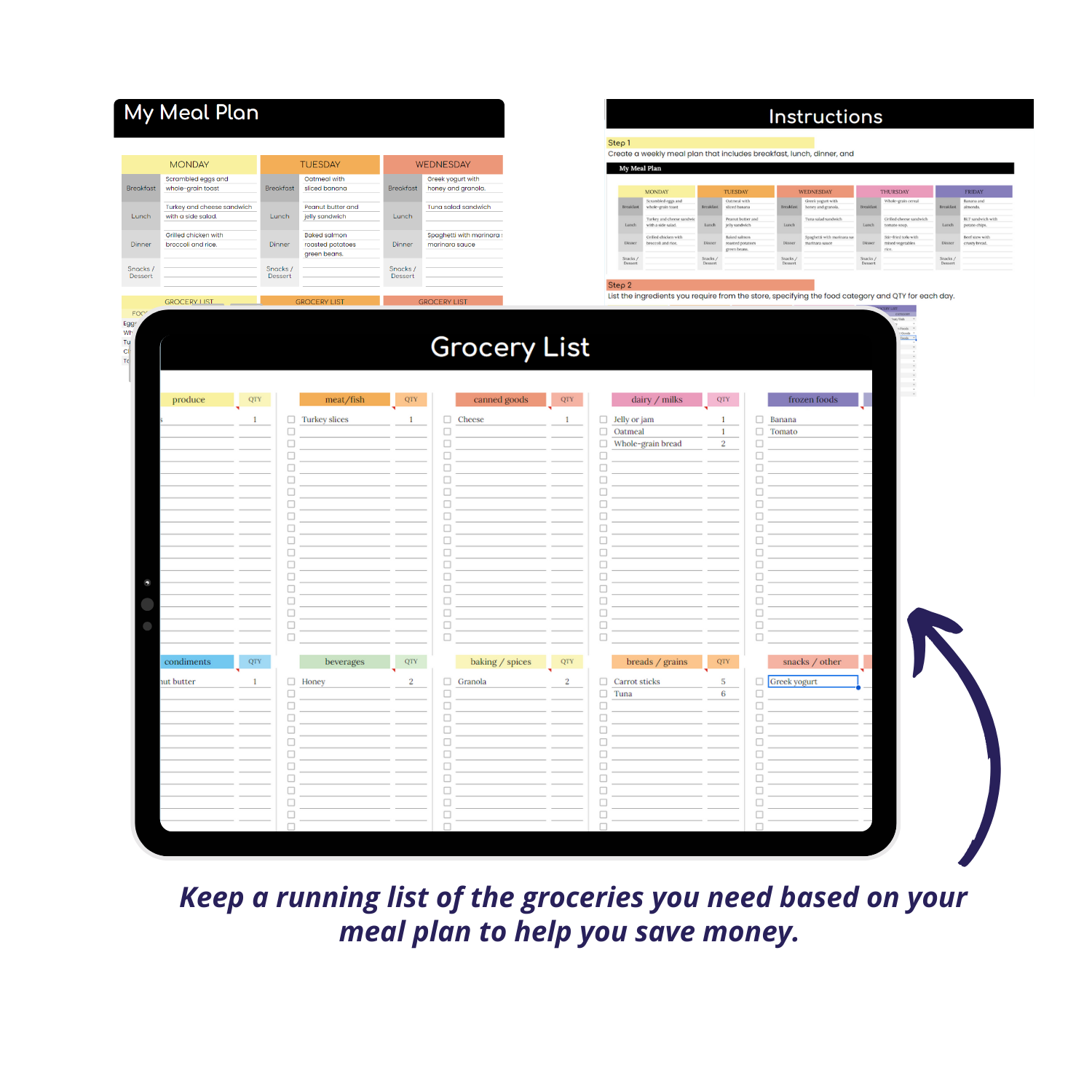 Smart Meal: Weekly Meal Planning and Grocery List Spreadsheet