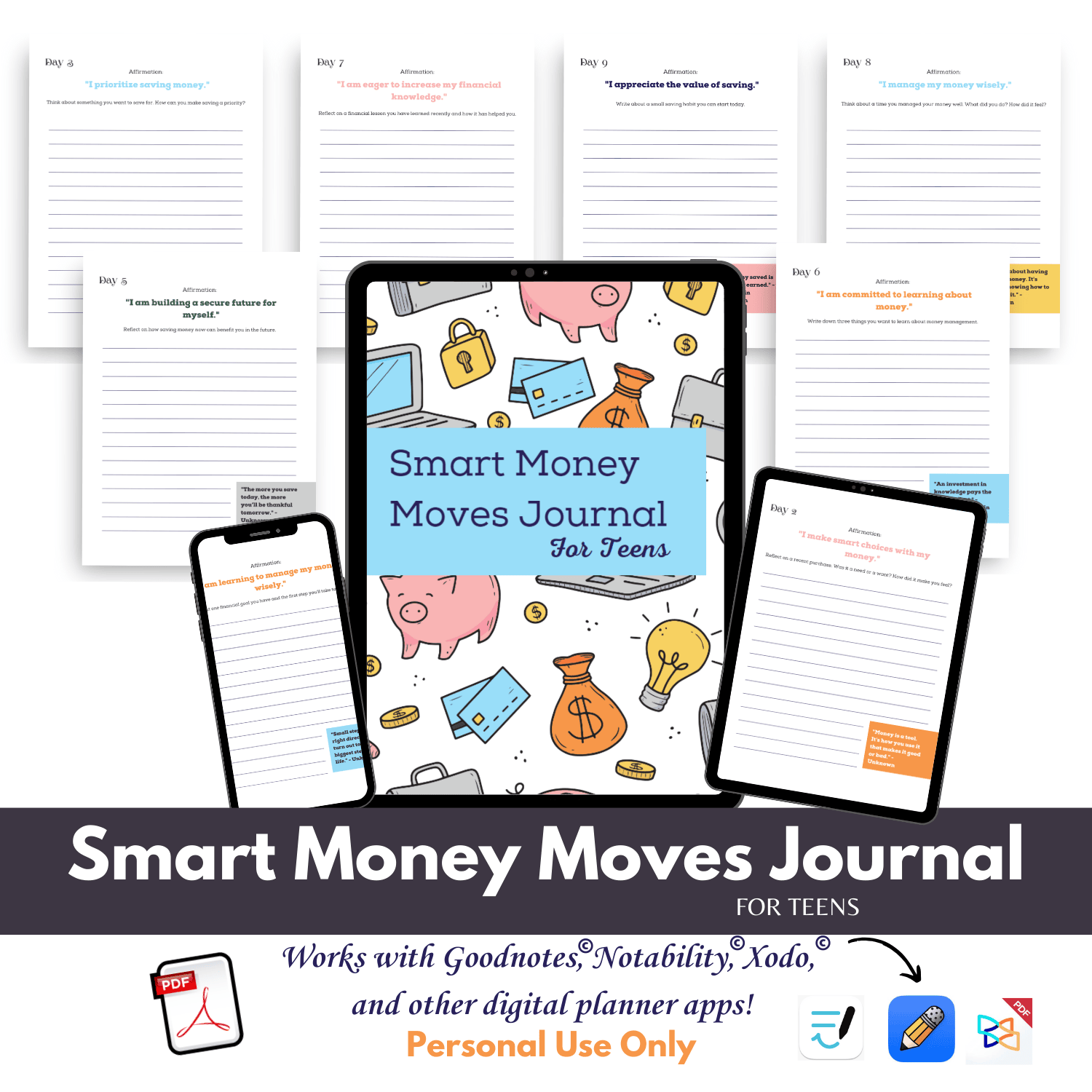 Smart Money Moves Journal For Teens - 30 Days of Affirmations and Reflections