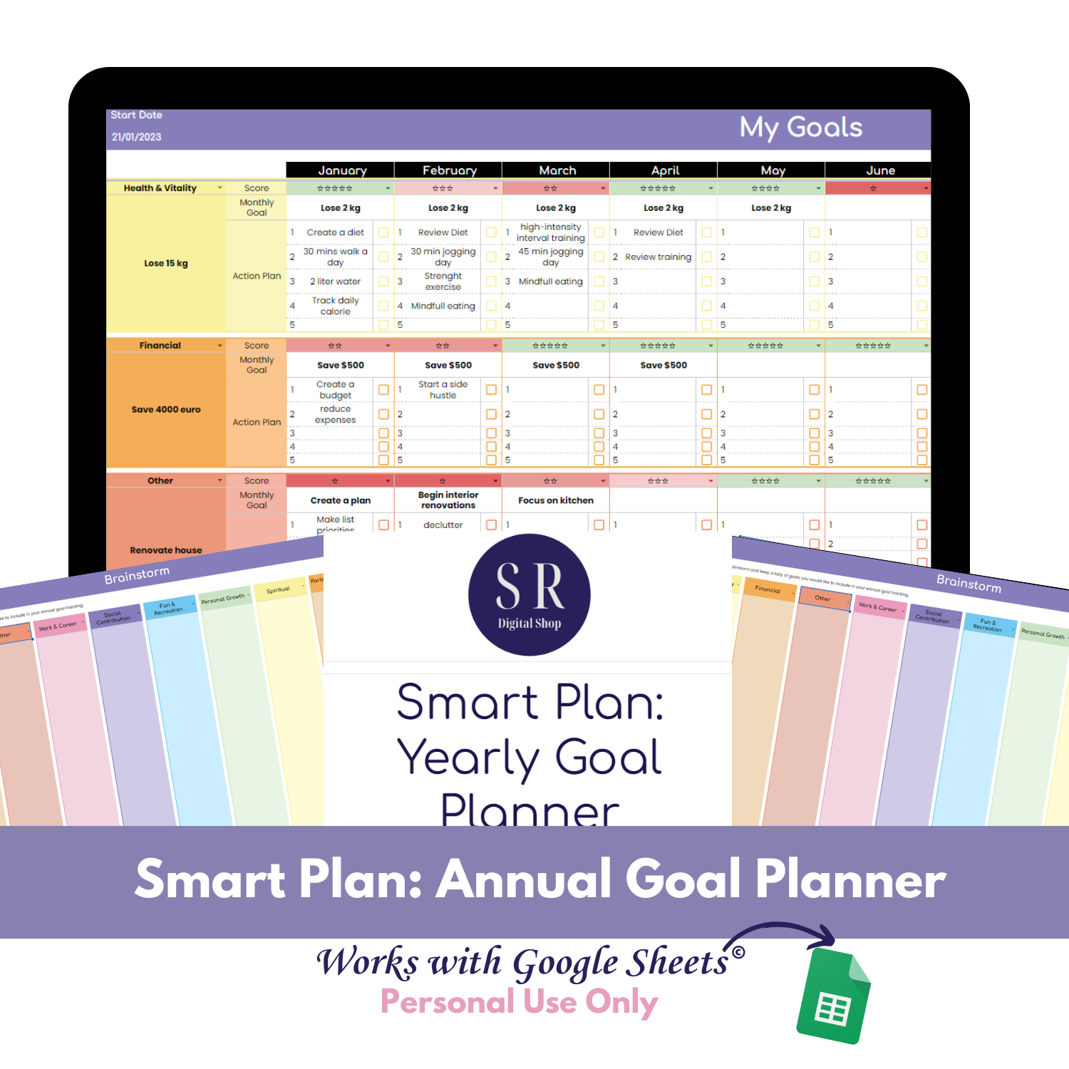 Smart Plan: Yearly Goal Planner Spreadsheet