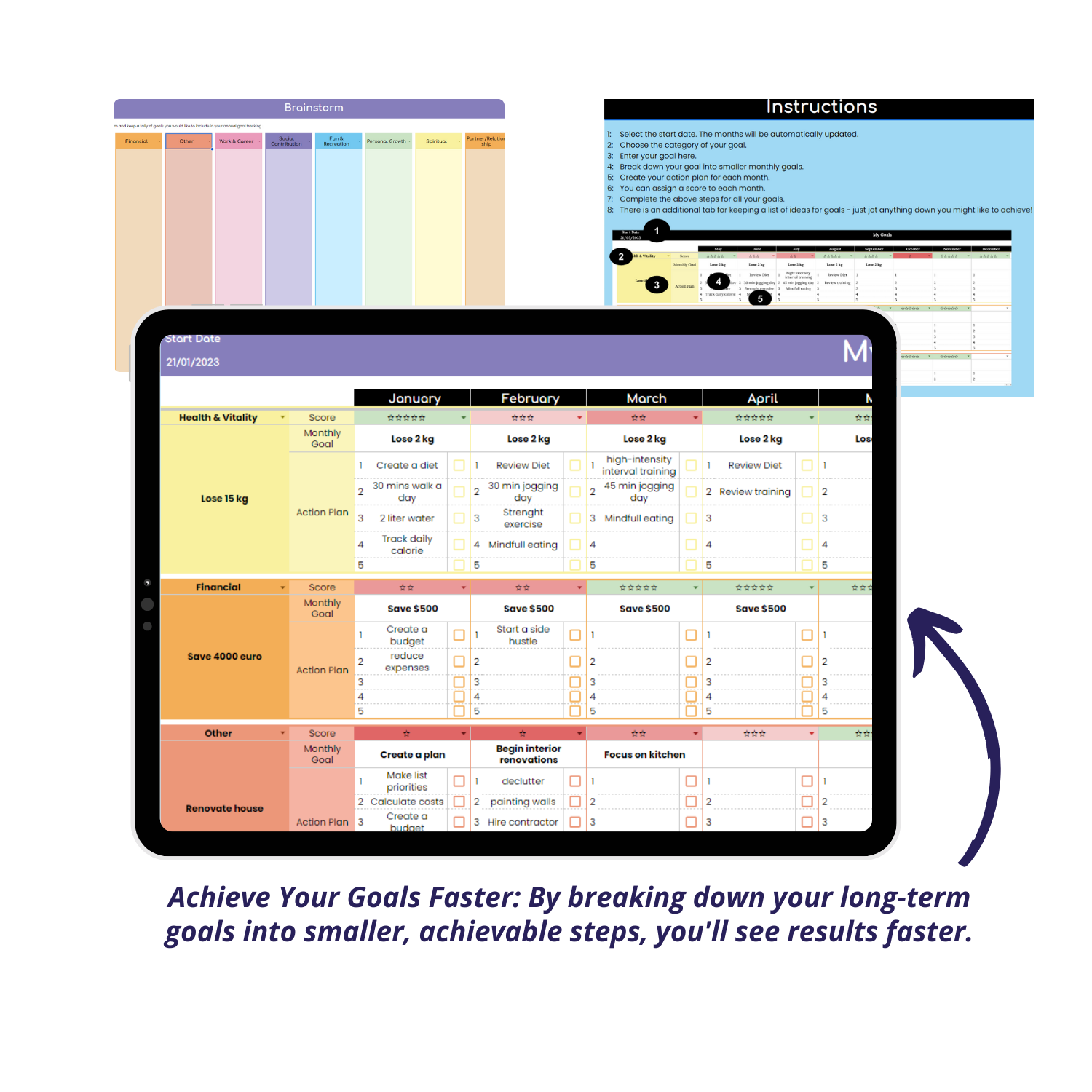 Smart Plan: Yearly Goal Planner Spreadsheet