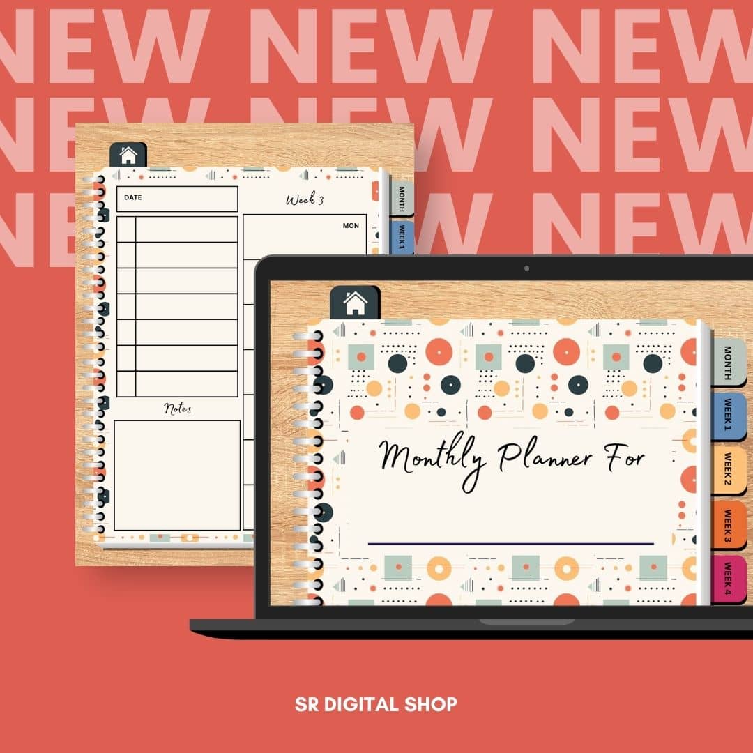 Undated Digital Planner - Monthly, Weekly, Daily and Notes Pages